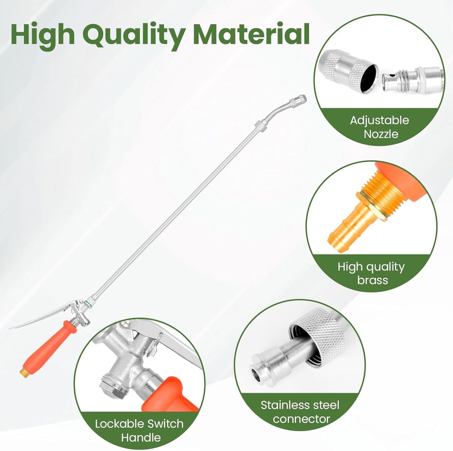 2Pcs 29" All Metal Replacement Sprayer Wand, Suitable for 1/2" Hose Quick Connector, 1/4" & 3/8" & 1/2" Brass Barb Spray Wand, Built-in Shut Valve Stainless Steel Spray Wand