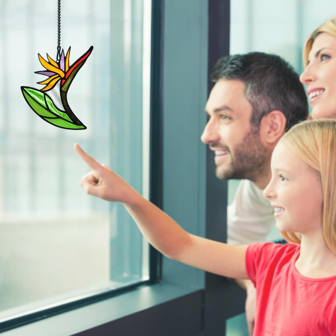 Bird of Paradise Flower Decor Stained Glass Suncatcher,Artificial Fake Flowers Gift for Women,Flowers Ornament Stained Glass Window Hangings,Housewarming Gifts for Mom Grandma