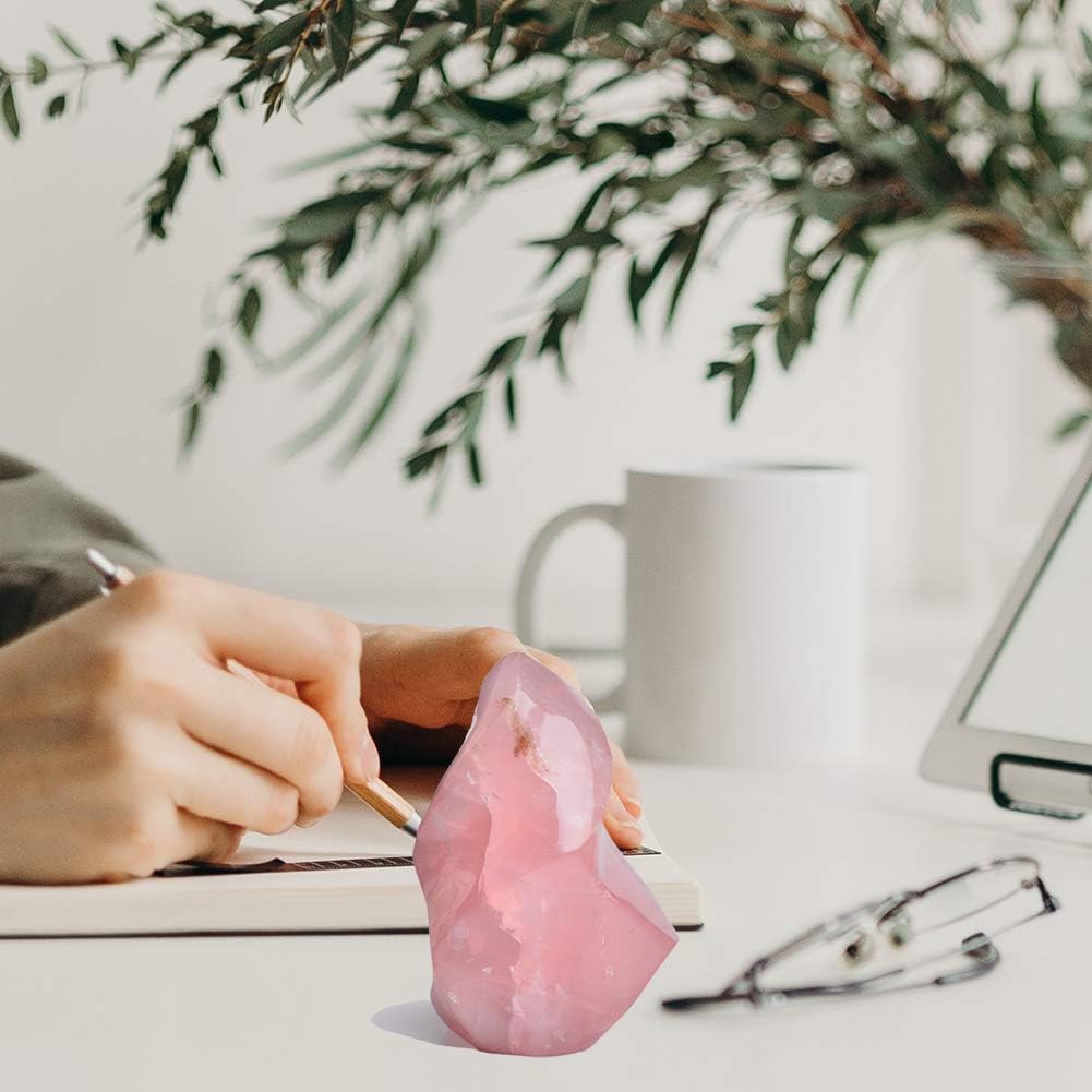 AMOYSTONE Large Rose Quartz Healing Stones Large Crystals Tower Flame Shaped Stone Energy Meditation Home Decor 1.0-1.5LB