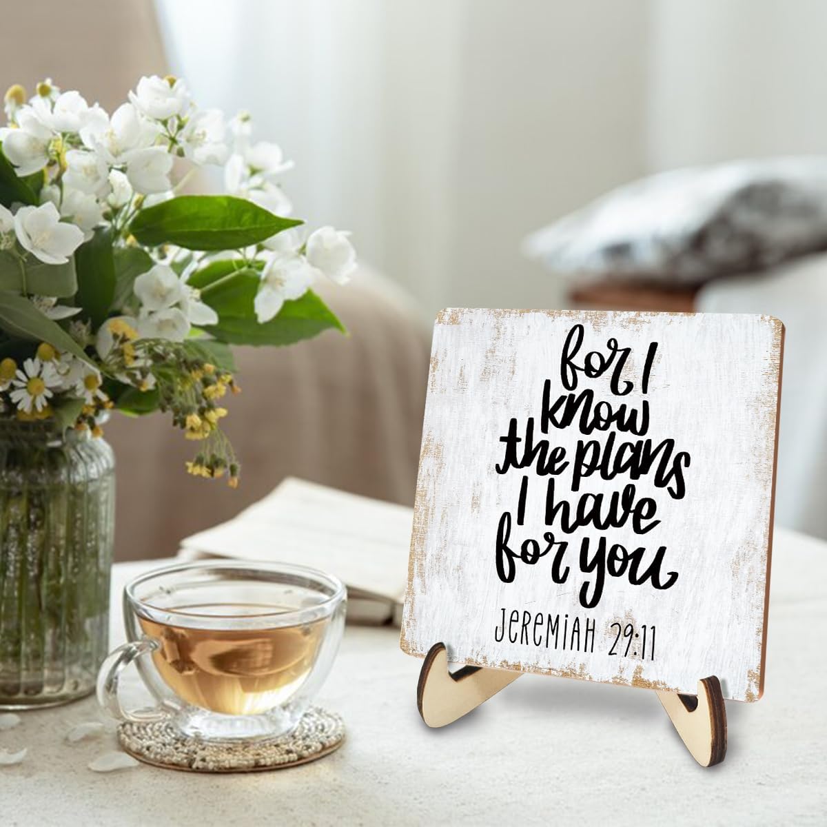 Motivational Wood Sign Rustic Desk Decor Home House Office Work Table Desk Accessories Decorative Christian Religious Bible Verse Faith Decorations Office Supplies Living Room Cubicle Decor