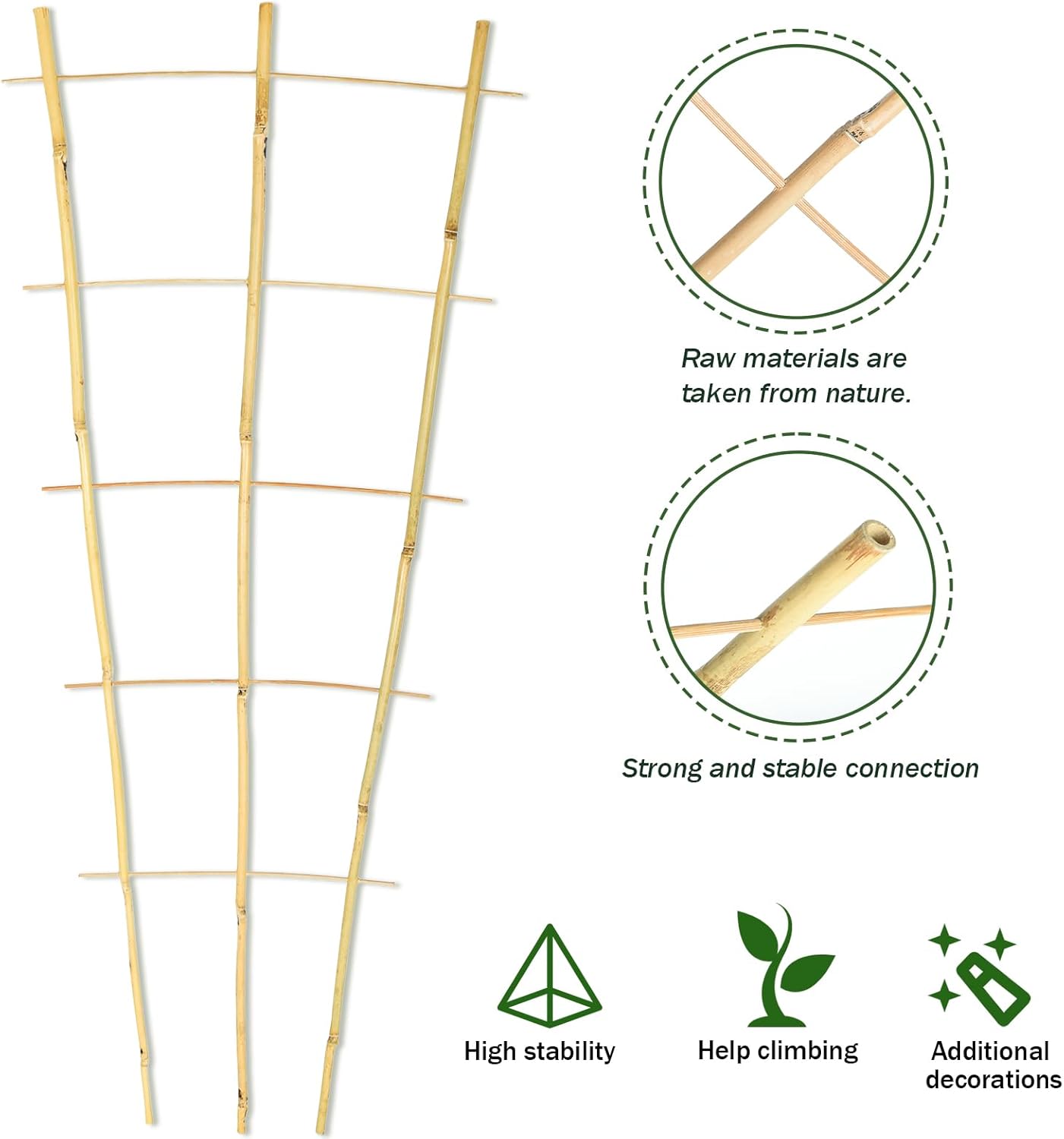 3PCS Fan-Shaped Bamboo Trellis, 2Ft Plant Trellis Indoor, Small Trellis for Potted Plants Indoor, Climbing Plants, Vegetables