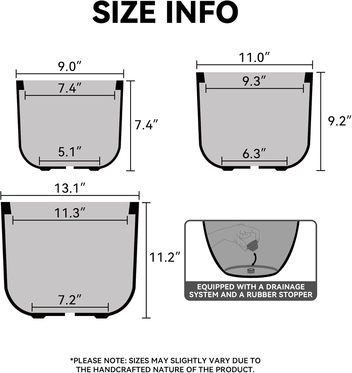 Kante Round Concrete Planter, 11 Inch Dia Classic Style Large Plant Pot with Drainage Hole for Indoor & Outdoor Plants, Ideal for Home, Patio, Garden, Black