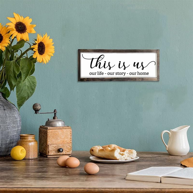 Dazingart This Is Us Sign, Our Life Our Story Our Home Sign, Farmhouse Family Wooden Wall Decor for Living Room Bedroom (This Is Us)