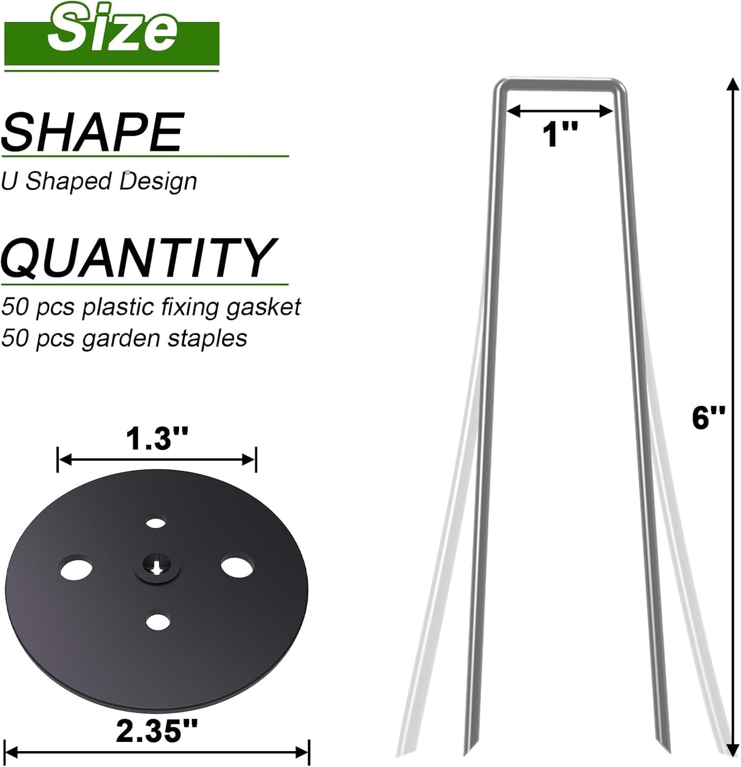 AAGUT 50 Pack Landscape Staples with Gasket Washer Caps, 6 Inch Vapor Barrier Stakes, Metal Garden Stakes Landscape Fabric Staples for Gardening Landscaping, Sod Fence Yard Lawn Ground Weed Mat Pins