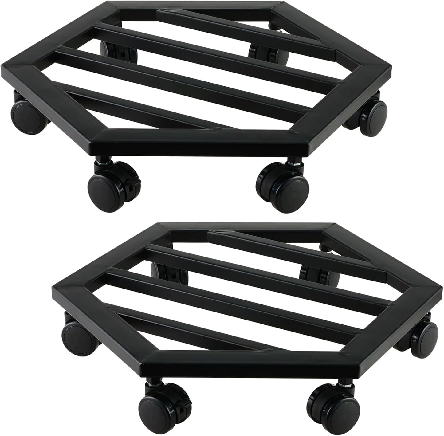 2 Packs 13 inches Large Metal Plant Caddy with Wheels Rolling Plant Stands Heavy-duty Wrought Iron Plant Roller Movers Indoor Outdoor Wheeled Plant Dolly with Casters Tray Coaster, Hexagon black