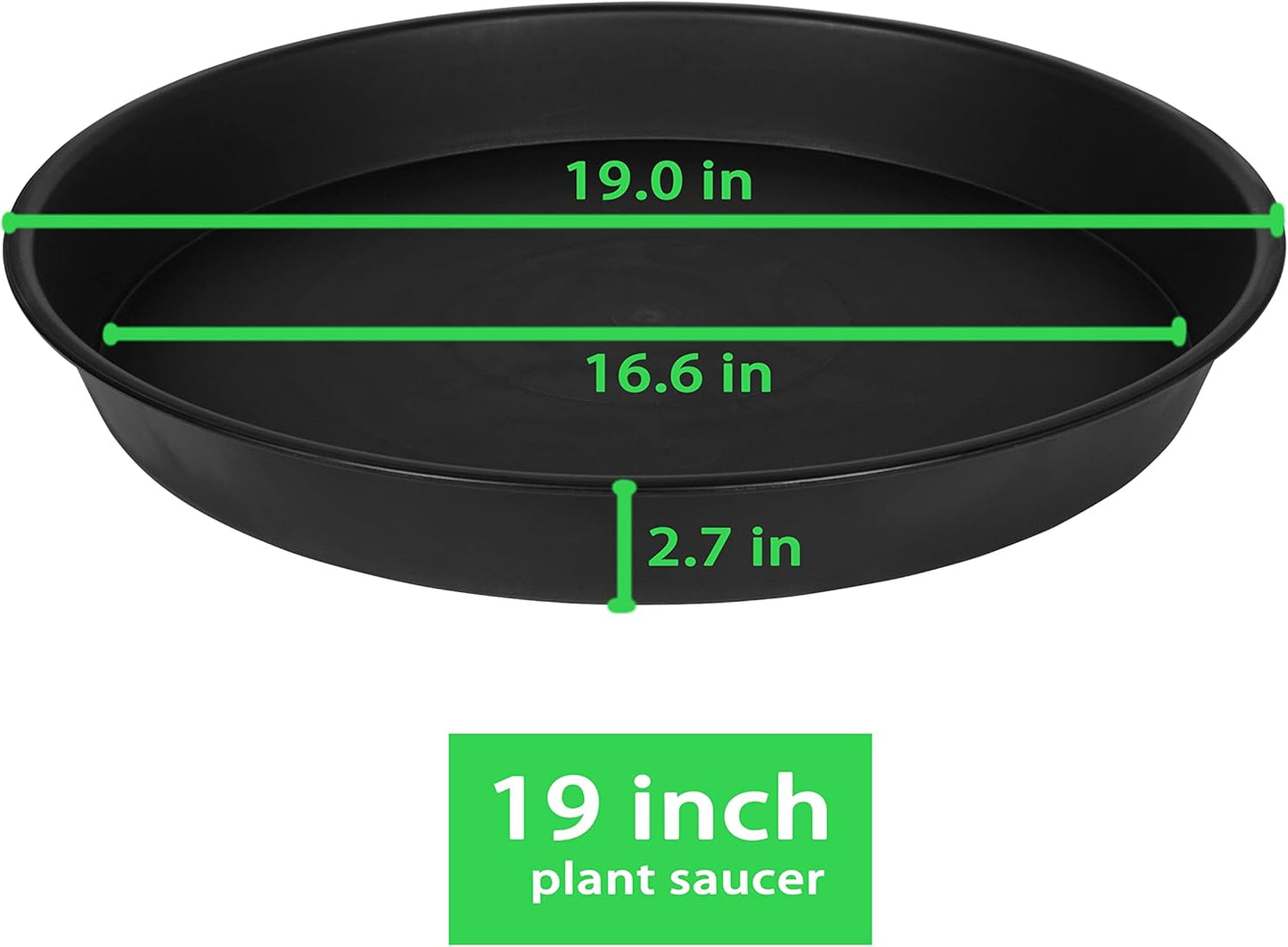 2 Pack of 18 19 inch Plant Saucer (16.6 Inch Base), 2.7" Depth Tray, Large Deep Garden Plastic Flower Trays for Indoors Outdoor, Tray for Planter 15-19" (19", Black)