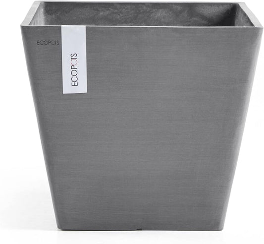 Ecopots Rotterdam Durable Modern Square Indoor/Outdoor Recycled-Based Composite Flower Planter, Grey, 8"