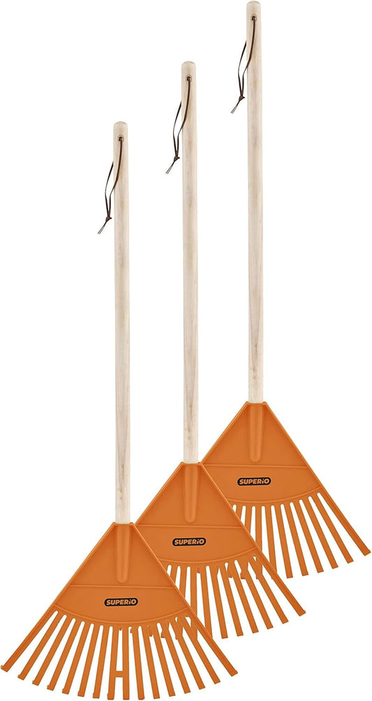 Orange Kids Size Rake, Kids Rake for Lawn with Hardwood Handle, Durable Plastic Head to Sweep Leaves on Lawn and Tidying Up The Garden, 34" by Superio