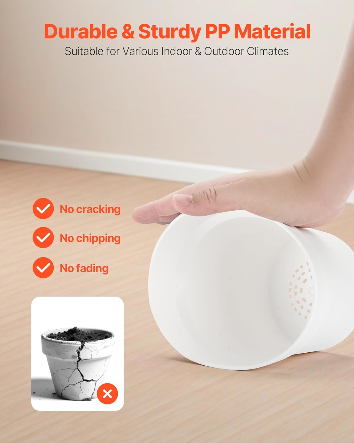 VEVOR Plastic Plant Pots, 16 Packs 6 in Durable Planters, Lightweight Nursery Pots with Drainage Holes & Detachable Saucers, Round Tapered Flower Pot for Indoor & Outdoor Plants, Home Garden Decor