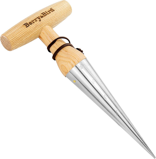 Berry&Bird Hand Dibber – Precision Wood Handle Garden Hole Punch Dibbler Tool for Planting Seeds & Bulbs with 6'' Measuring Scale, Bulb Planter for Planting Flowers Tulips Daffodils Dahlias