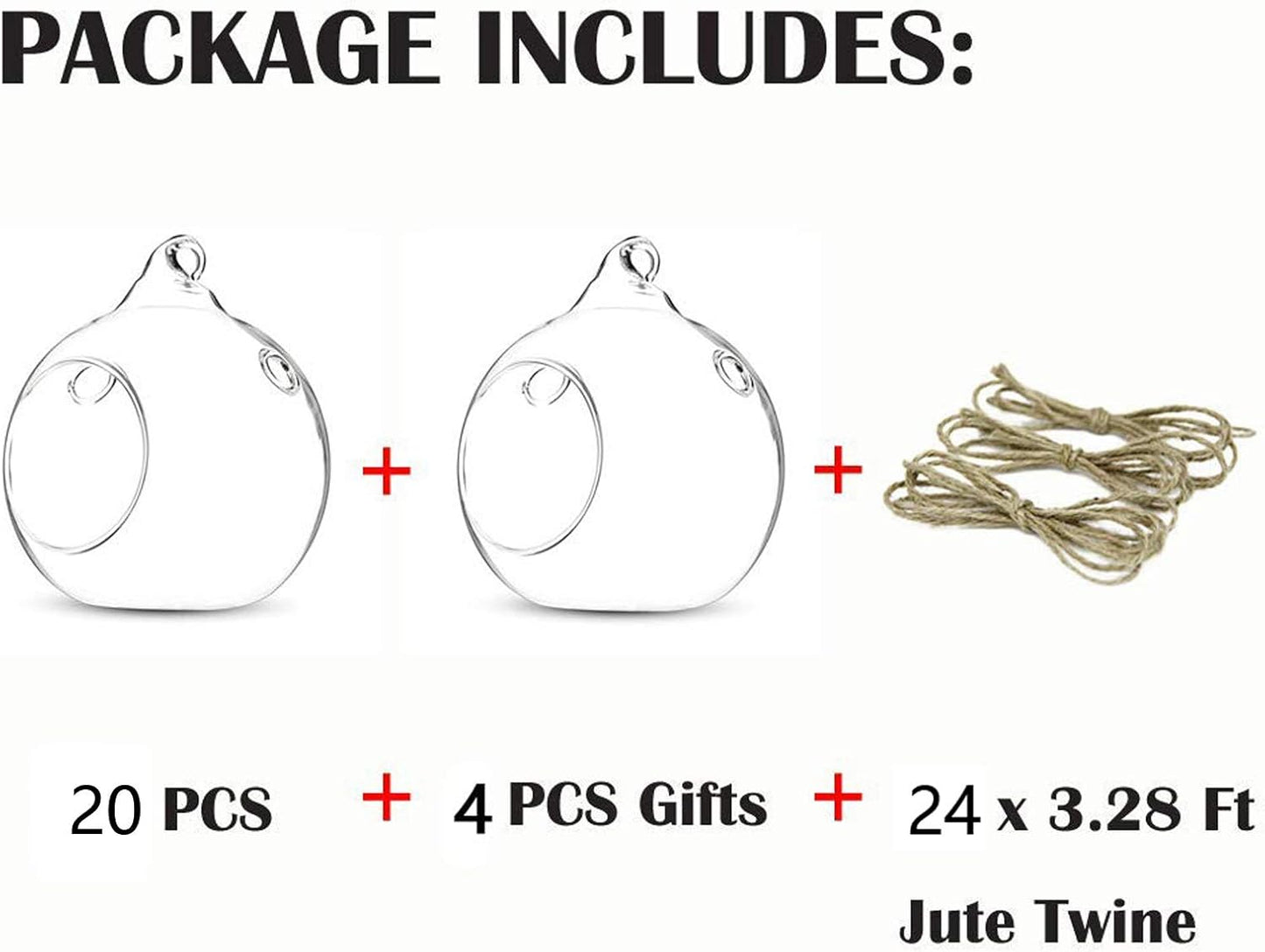 24 Pcs 3.15"/ 8cm Hanging Glass Tealight Holder Globe, Package Improved Plant Terrariums Glass Orbs Air Plants Tea Light Candle Holders, Home Decor Indoor Outdoor Garden (With 2 Holes, 20 Pcs + 4 Pcs)