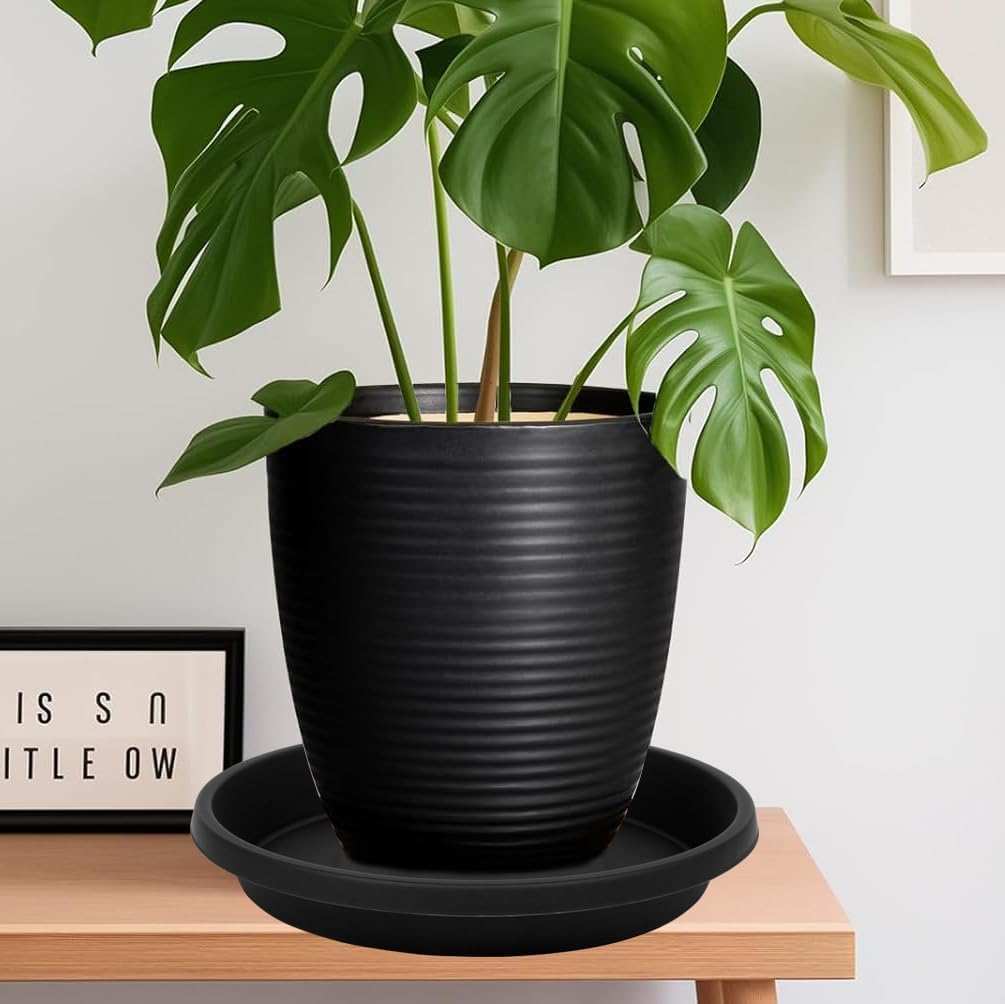4 Pack Plant Saucer 12 Inch, Heavy Sturdy Plastic Plant Trays for Pots, Plant Water Catcher Tray for Plants, Plant Drip Trays, Plant Saucers for Indoors no Holes
