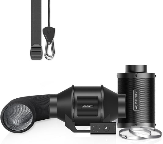 AC Infinity Air Filtration Kit 4”, CLOUDLINE LITE Inline Fan and Carbon Filter Combo, Cooling and Ventilation System for Grow Tents, Hydroponics, Indoor Gardening