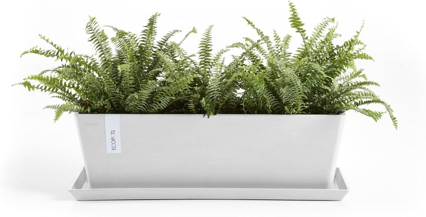 Ecopots Bruges Durable Modern Rectangular Indoor/Outdoor Recycled-Based Composite Flower Pot Planter, Pure White, 17.75"