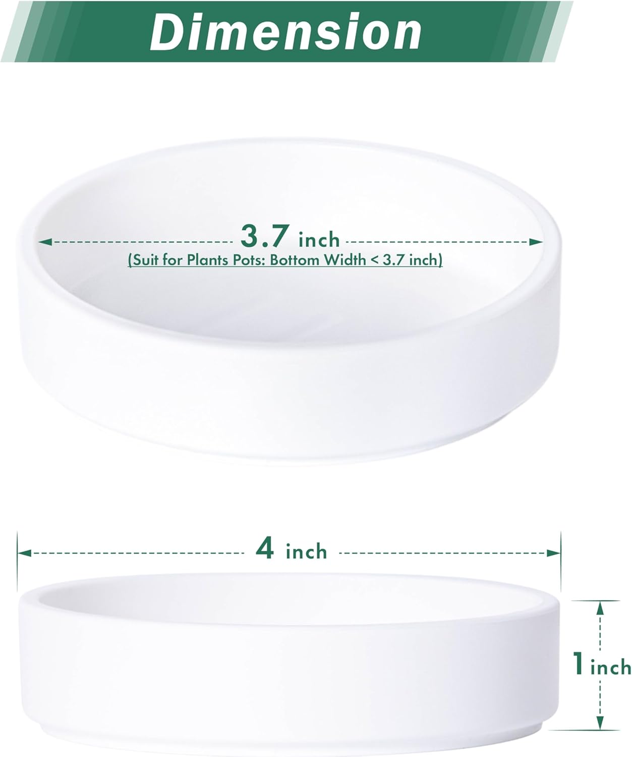 Phoenix Vine 4 Inch Plastic Plant Saucer Water Drip Tray, Heavy Sturdy Round Plant Drainage Tray for Indoors Outdoor, Set of 2, Matte White, 21-TY-4W-2