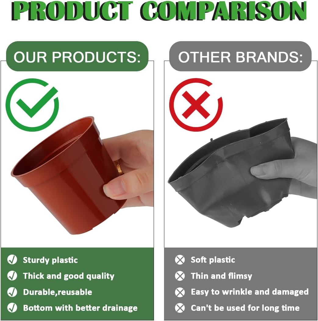 50 Pack 3.3 Inch Plastic Plant Nursery Pots, Seedling Pots with Drainage Holes, Seed Starting Pots, Small Plant Pot for Planting Flowers Indoor Outdoor, Red