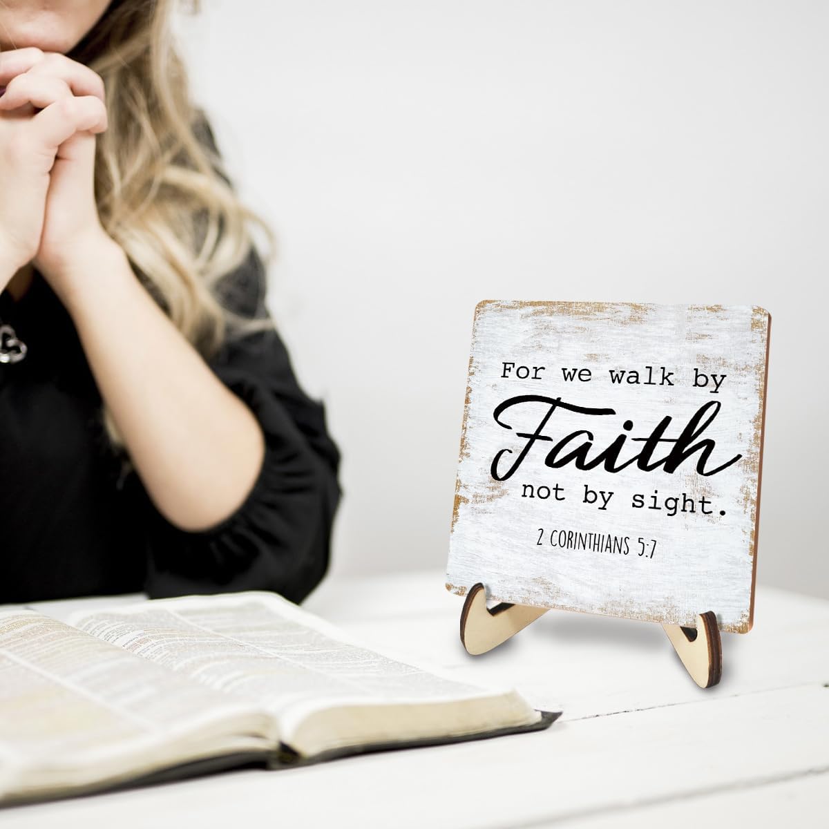 Motivational Wood Sign Rustic Desk Decor Home Farmhouse Office Work Table Desk Accessories Decorative Christian Religious Bible Verse Faith Decorations Office Supplies Living Room Cubicle Decor