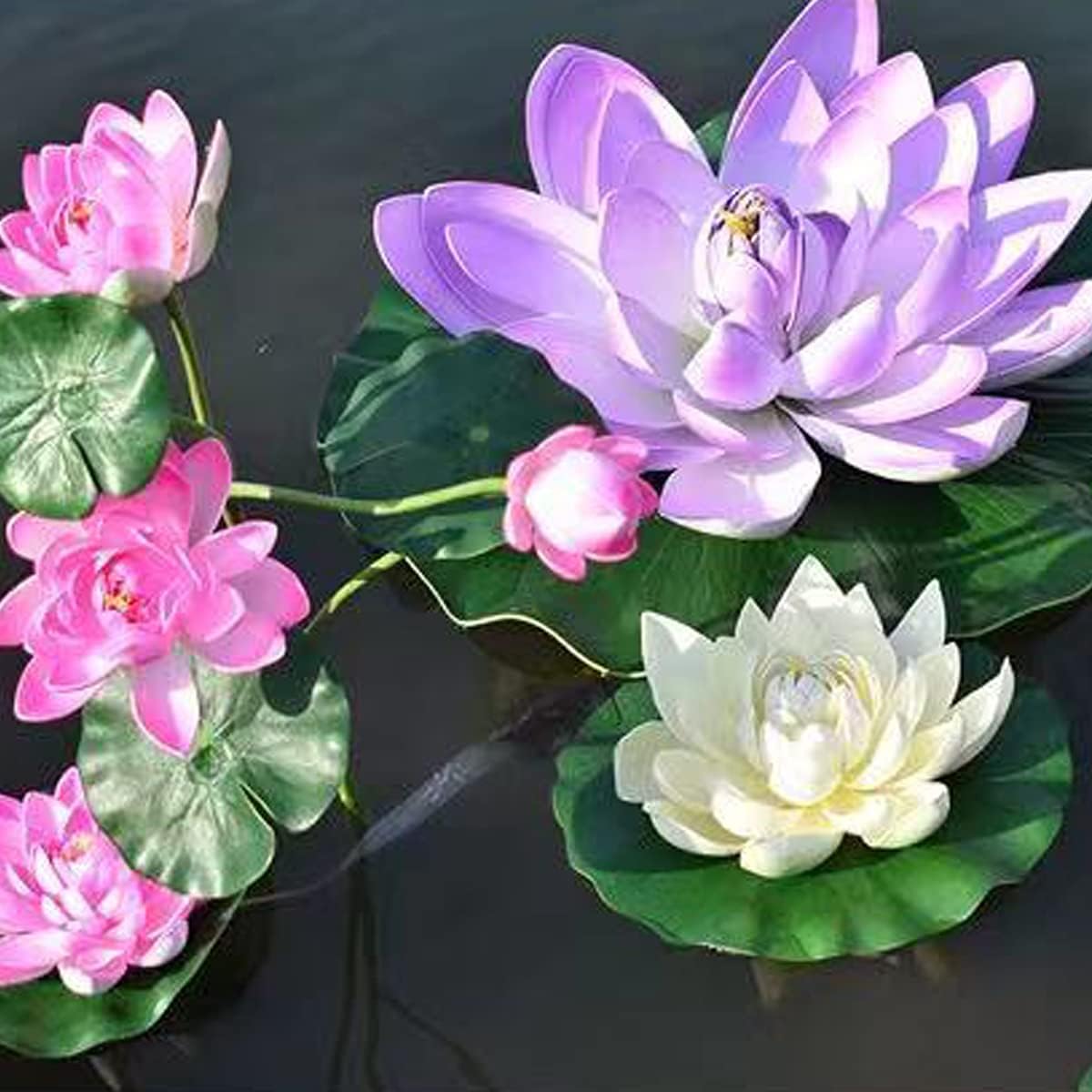 FZBNSRKO Artificial Lotus,4PCS 7.1" Inch Floating Foam Lotus Flowers for Pool,Realistic Water Lily Pads for Home Outdoor Patio Pond Wedding Party Decorations,Milky White