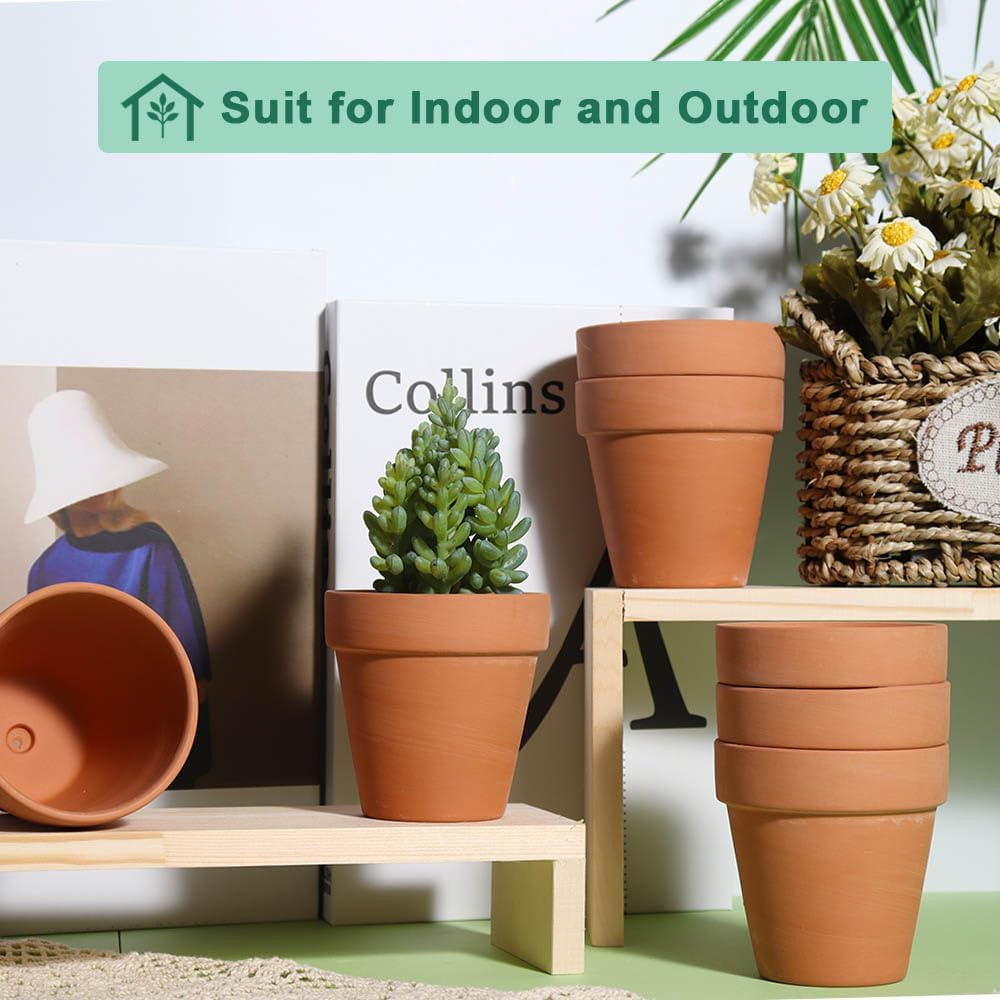 vensovo 3 Inch Terra Cotta & Terracotta Pots with Drainage - 20 Pack Clay Flowerpots, Succulent Nursery Planter Great for Plants, Crafts, Wedding Favor