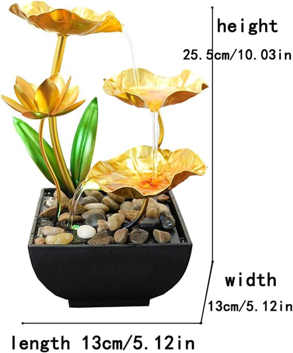 Gold Tabletop Water Fountain, Desktop Waterfall, Indoor Lotus Desktop Decorative Fountain, Home Bathroom Bedroom Decor.