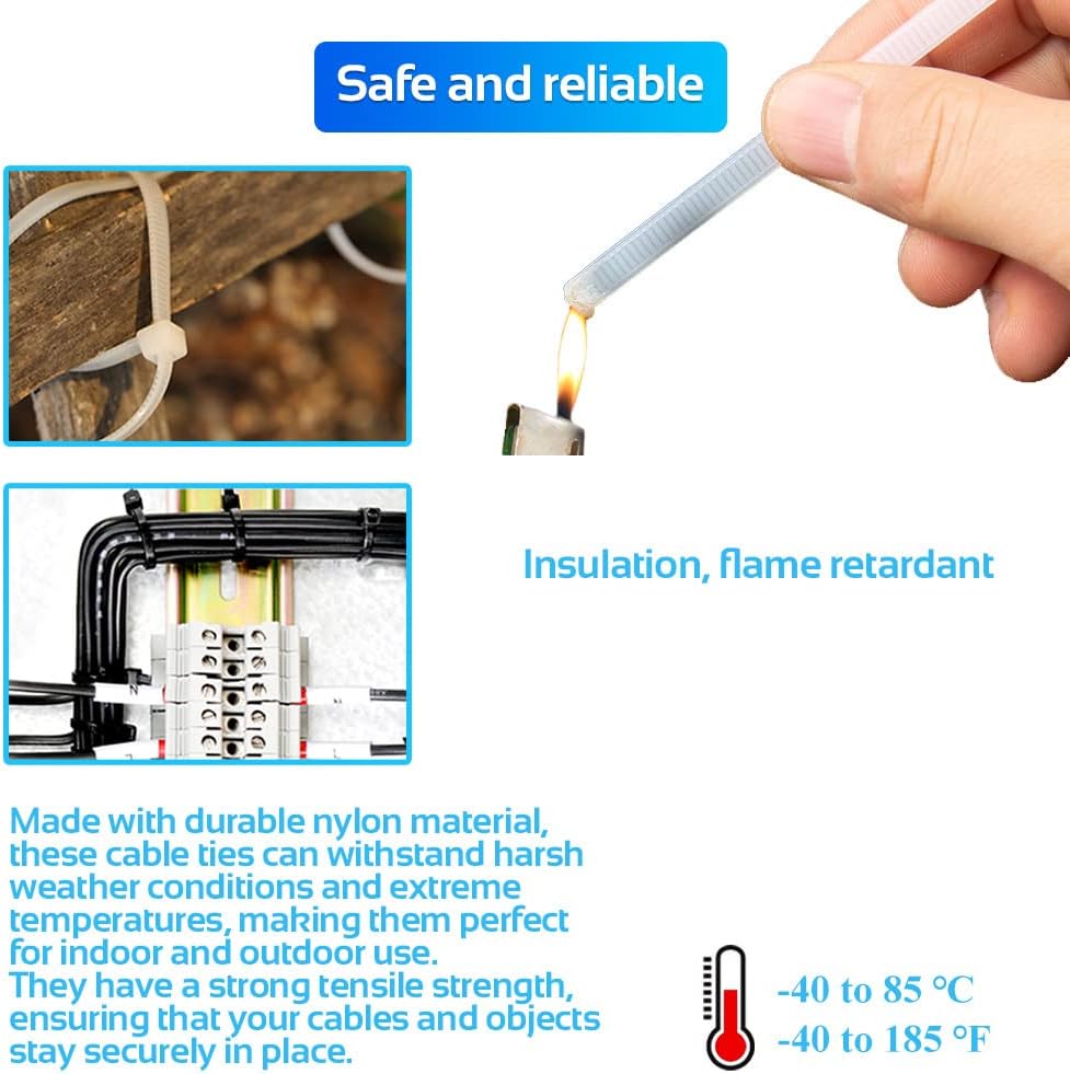 1000pcs 12Inch Nylon Zip Ties, 50 Pounds Tensile Strength,White Cable Tie,Industrial Grade,UV Resistant,Heavy Duty,for Home,Garden Trellis,Office,Garage and Workshop