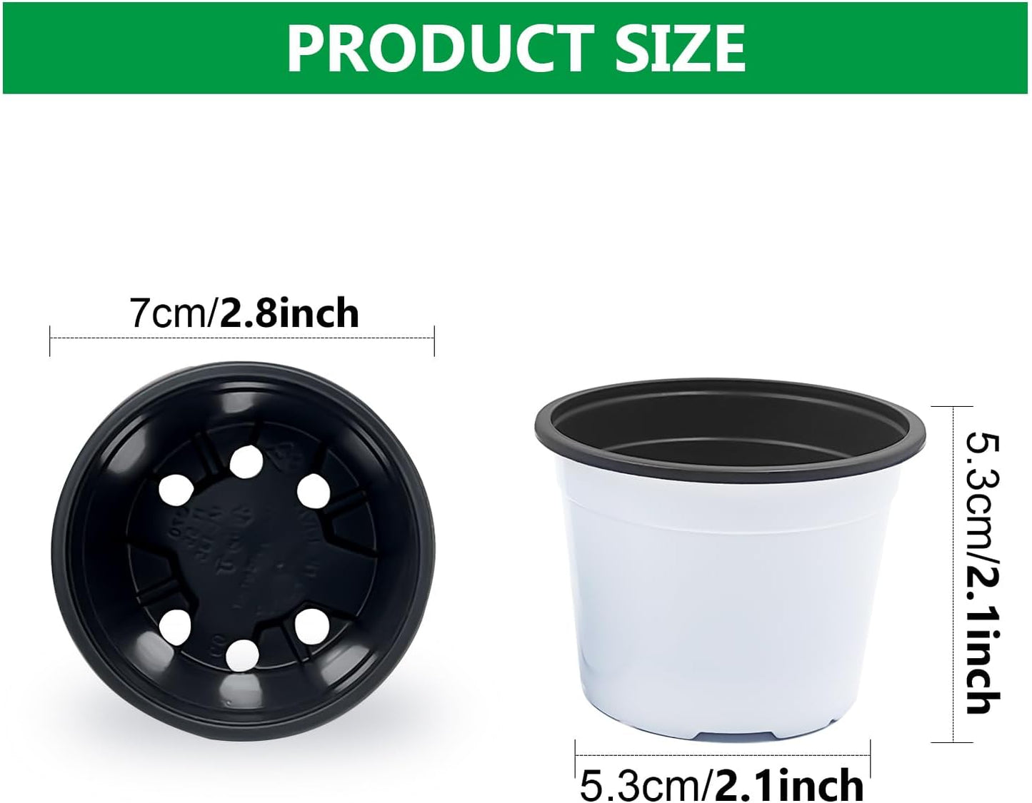 Nursery Pots, 100 Pack 2.8 inch Plastic Plant Pots, Small Flower Pots for Succulents, Seedlings, Flowers, Transplanting（White）