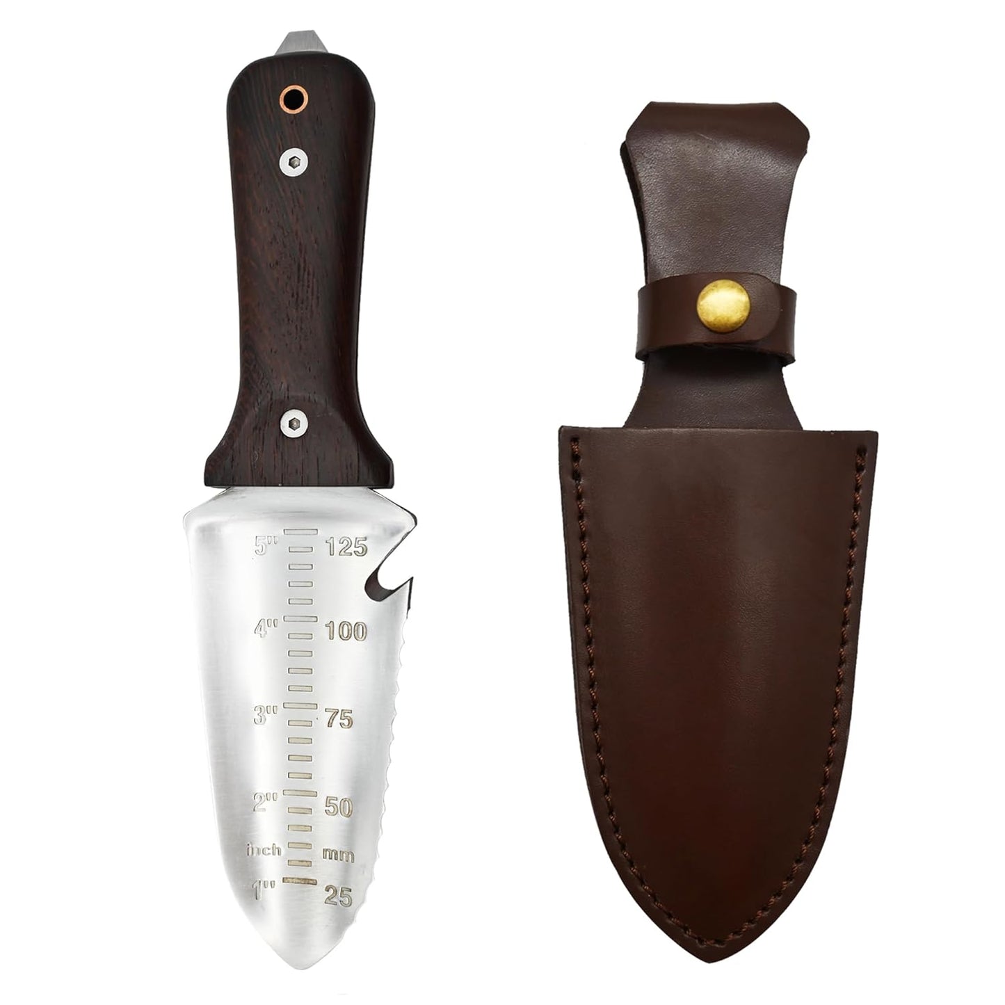 TONMA Hori Hori Garden Knife [Made in Japan] Heavy Duty Stainless Steel Japanese Hori Knife with Sheath Garden Tools, Natural Wenge Wood Handle, Full Tang, 5.5-Inch Blade