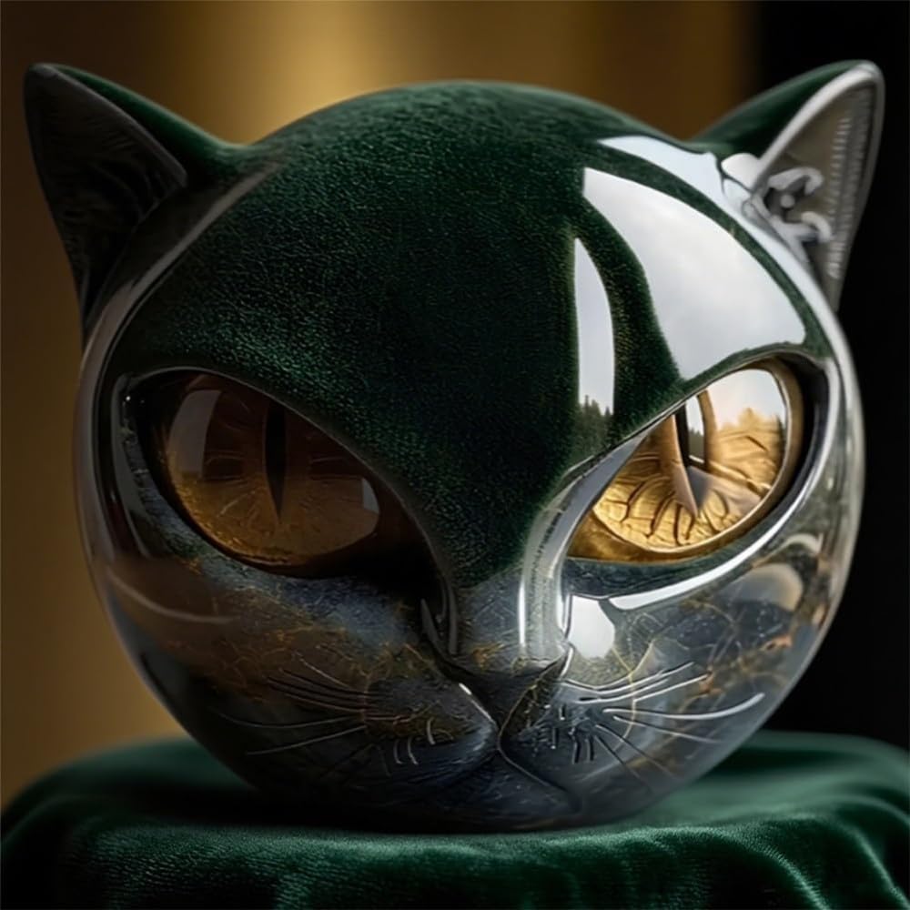 Luxury Black Cat Stone Sculpture, Elegant Home Décor & Gift-Ready Art Piece, Hand-Carved Crystals and Healing Stones Carved, Cute Decoration Gemstones Gifts for Cat Lovers Women Men (D)