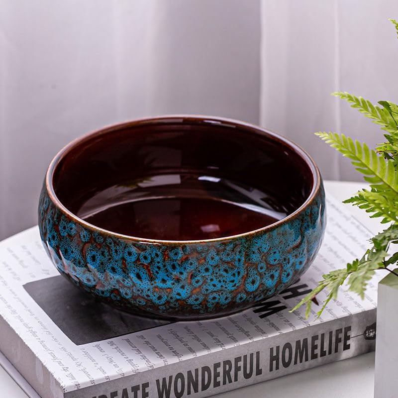 Lotus Bowl Planter, Lotus Bowls for Planting in Water Indoors,6.5-inch Round Succulent Flower Pot with Rotating Bracket, Leak-Proof Design, Suitable for hydroponic Plants, Succulents (Blue)