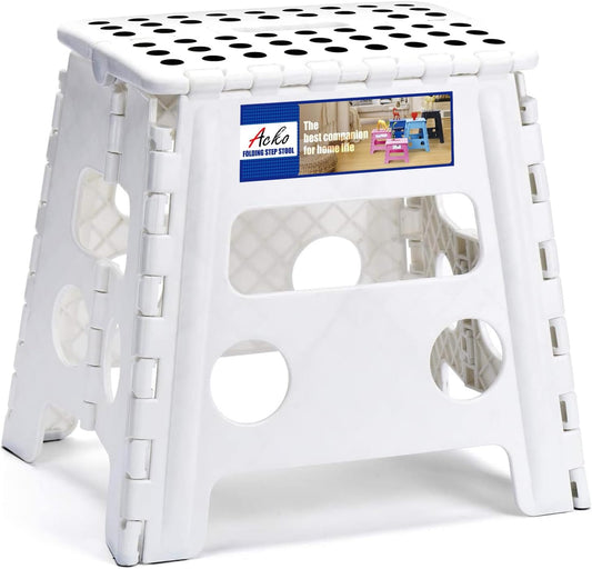 ACKO Folding Step Stool -13inch Height Premium Heavy Duty Foldable Foot Stool for Kids and Adults, Kitchen Garden Bathroom Stepping Stool White