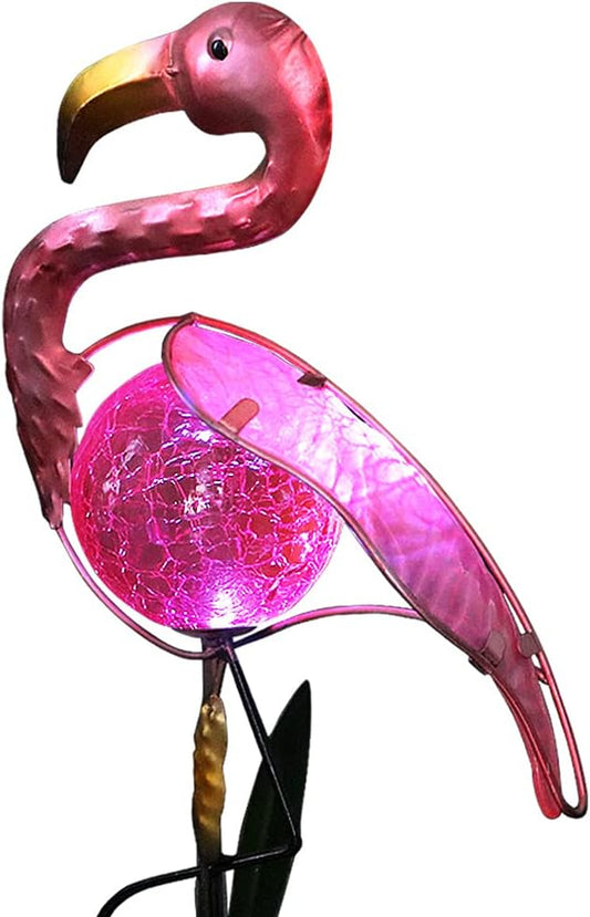 Bright Zeal 14" Big Metal Outdoor Solar Lights Waterproof Flamingo Garden LED Stake Light - Solar Pink Flamingos Yard Ornaments - Stake Lights Yard Decor Metal Yard Art