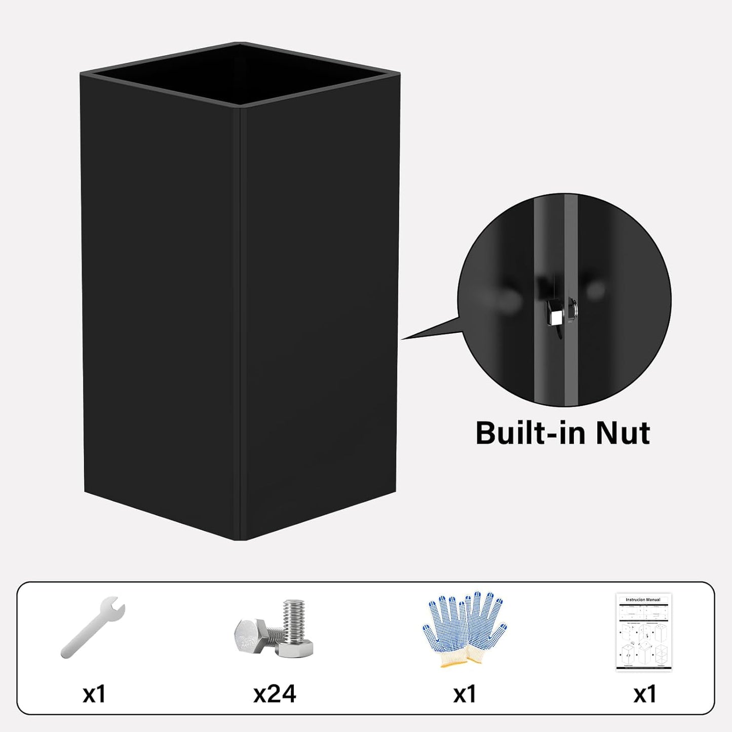 26" Tall Planters, Outdoor＆Indoor Black Planter Pots, Durable All-Weather Use with Drainage Holes, Large Planters Modern Décor for Porch, Patio, Backyard