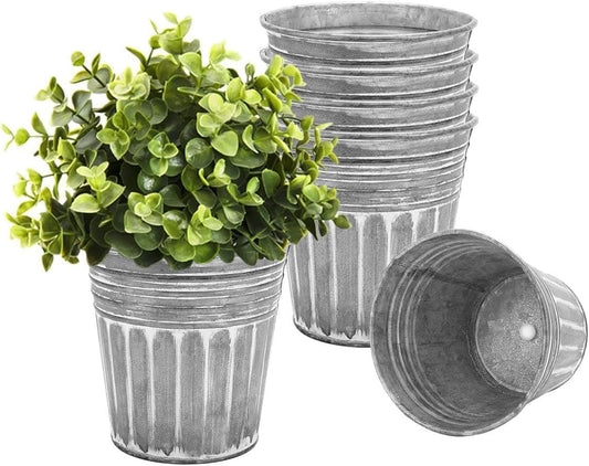 6 Inch Silver Metal Rustic Flower Pots - 6Pcs Galvanized Planters with Drainage Hole and Rubber Plug, Rustproof Metal Bucket Plant Pots Farmhouse Vintage Style for Decor