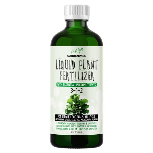 3-1-2 Liquid Fertilizer Concentrate with Micronutrients - Optimal Fiddle Leaf Fig Plant Food, Ideal for Ficus Lyrata & Fig Trees, Gold Leaf Enhanced Indoor Plant Fertilizer (32 OZ)