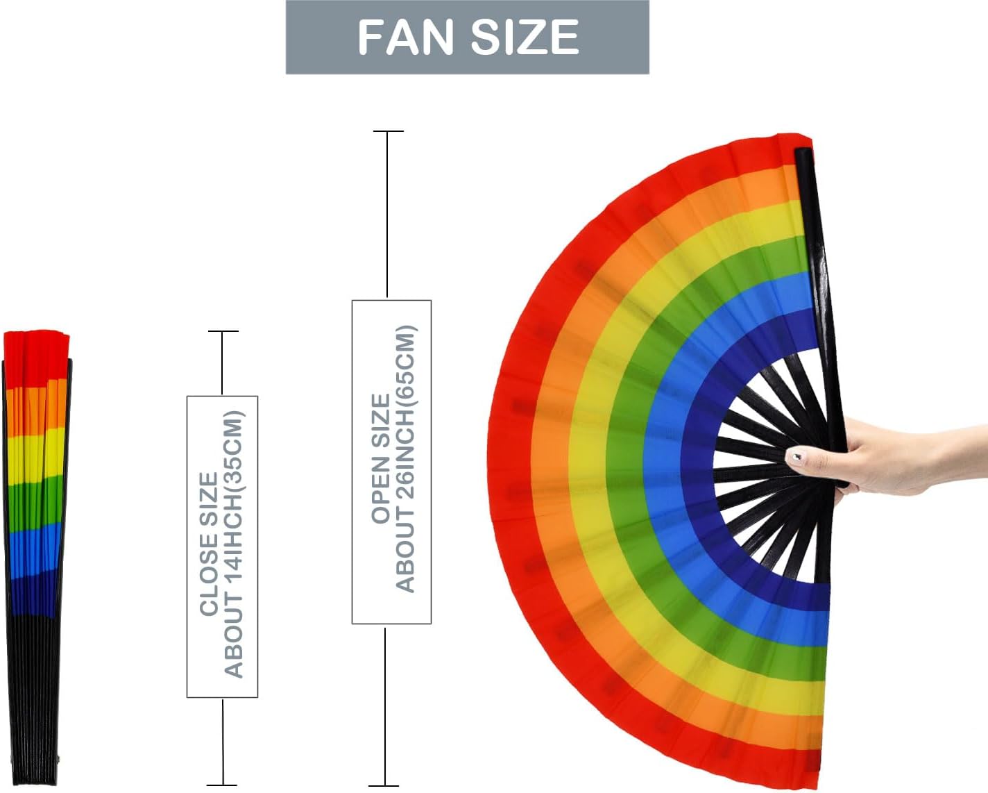 Large Rave Fan Folding Hand Fan Popping Fan for Line Dancing, Big Foldable Clacking Fans Clap Fans for Boots On The Ground Dance Festival, Dancing, Performance (Rainbow)