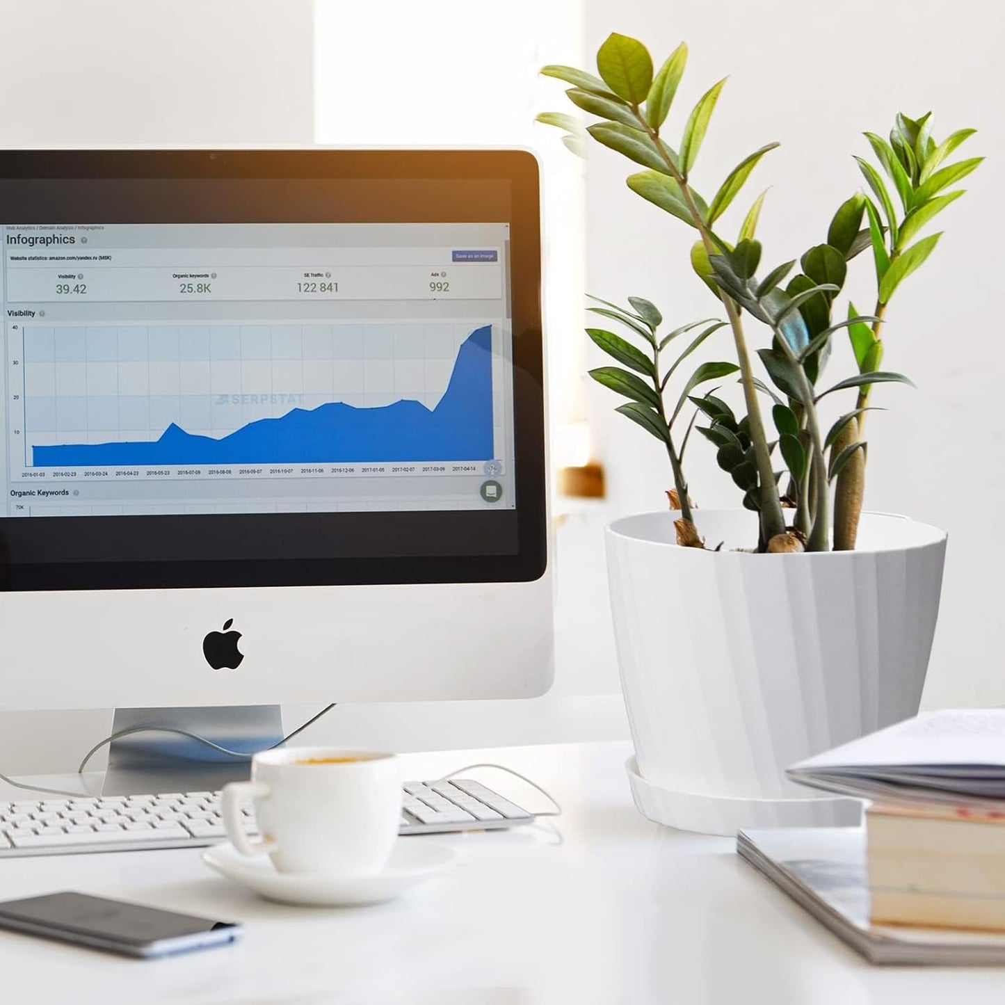 7 Inch Plant Pots Bulk, 6 Pack Plastic Planters with Drainage Holes and Saucers for Indoor Outdoor House Plants and Flowers, White