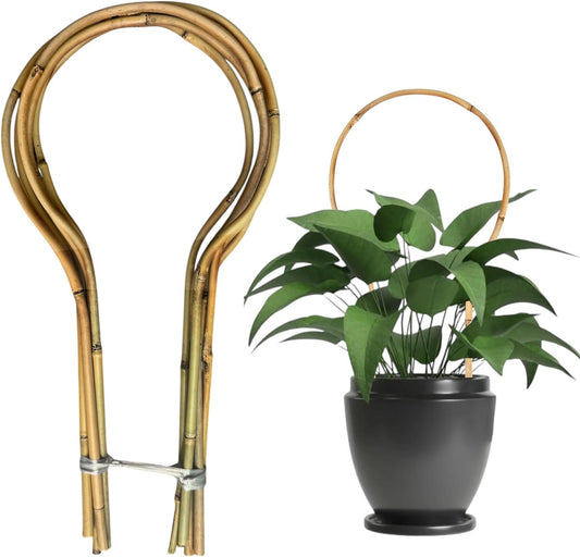 6 Pack Bamboo Trellis Round-Shaped for Potted Plant, 16 Inch Plant Support Stake for Climbing Vines, Decorative Hoop Stake for Potted Hoya