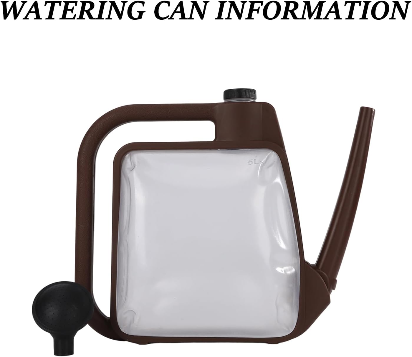 5L Foldable Watering Can, Lightweight Transparent with Water Level Indicator for Indoor Plants, Garden, Bonsai - Khaki
