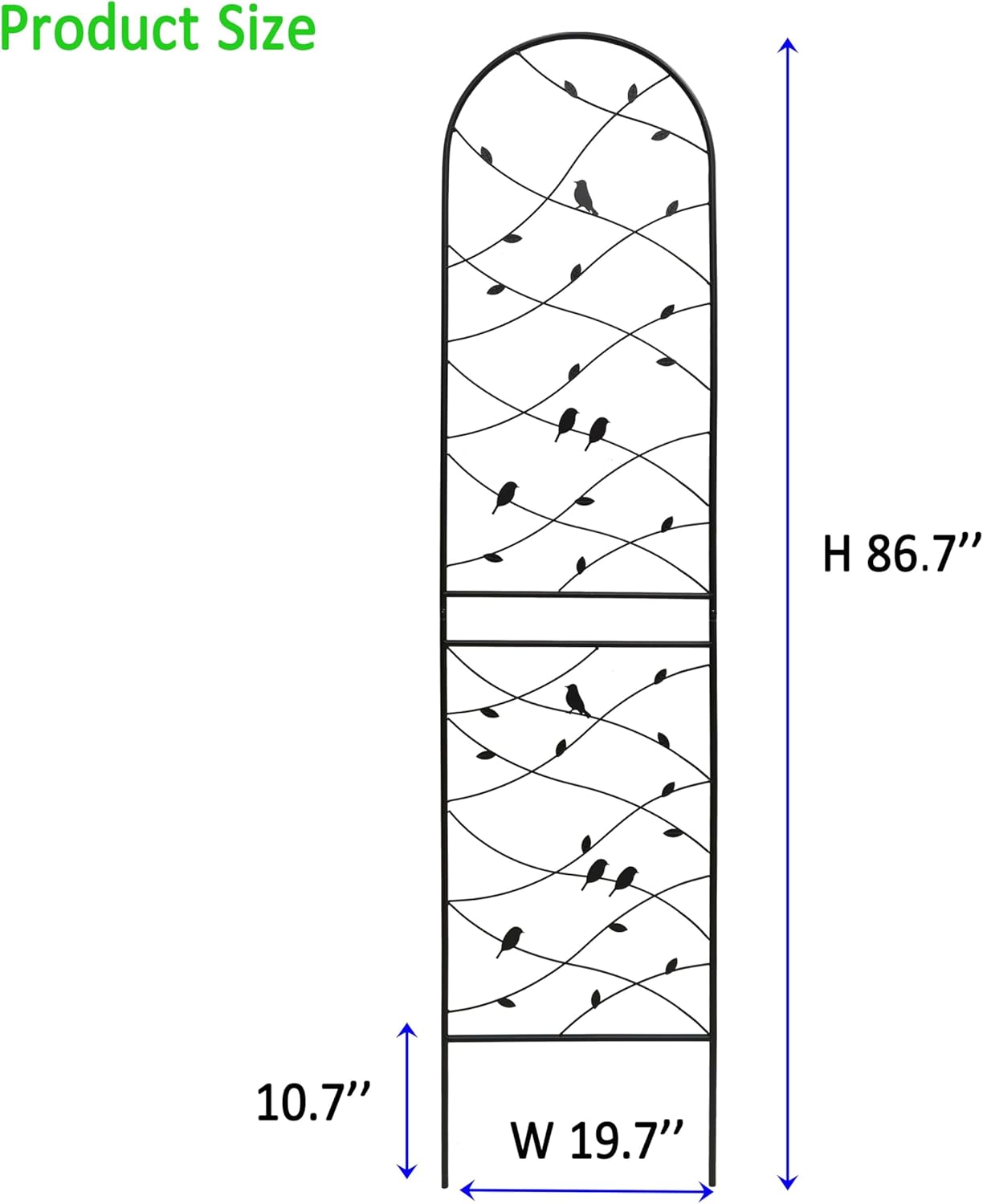 4 Pack Metal Garden Trellis 86.7" Tall Outdoor Climbing Plant Support for Roses, Flowers, Rustproof Durable Black Galvanized Tube, Lawn Garden Fence Decor Screen (4, Black birds-86.7" H)