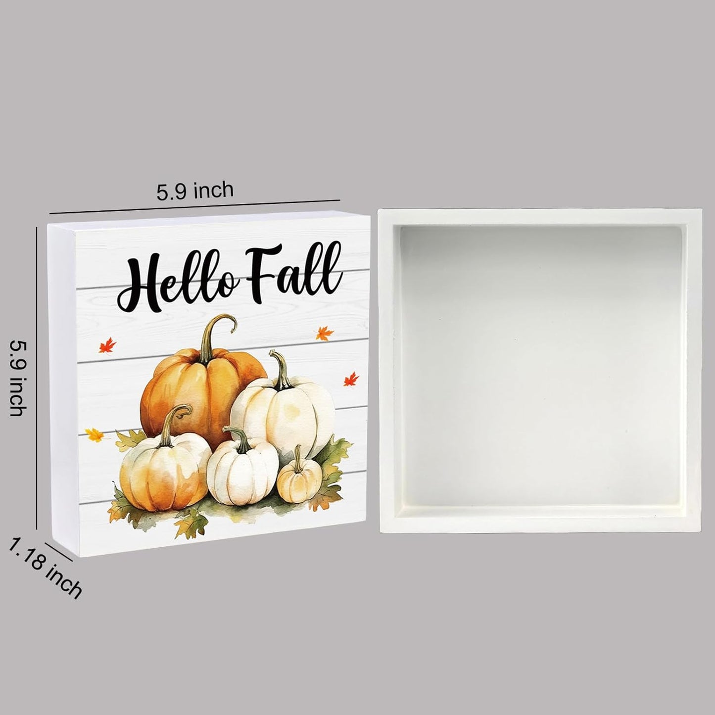Fall Decorations for Home Fall Decor Home Room Pumpkins Patch Table Wood Box Sign Rustic Wooden Shelf Desk Office Decor Season Sign House Warming Gifts 5.9 x 5.9 Inch