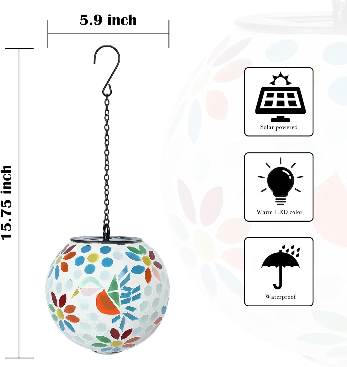 Solar Lanterns Outdoor Hanging Solar Mosaic Hummingbird Lantern Outdoor Waterproof Lanterns Decorative Garden Patio Yard Party Decor Multi