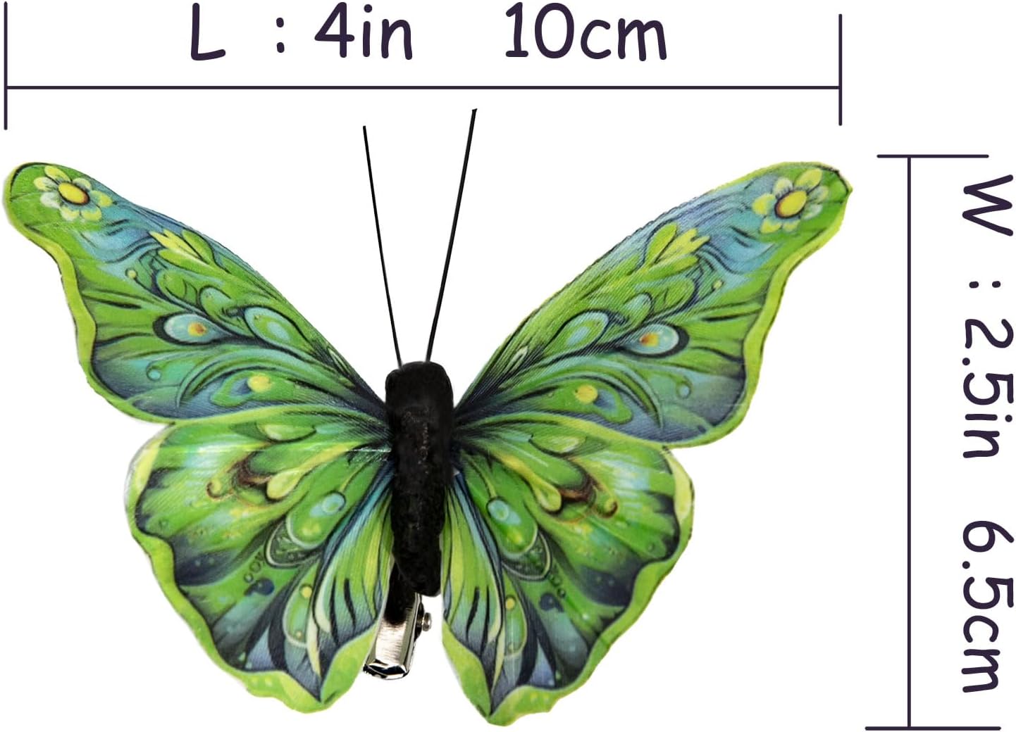 Cartanfill-Decorative 3D Butterfly Clips, Green Feather Design, Set of 12, Party and Christmas Tree Ornaments