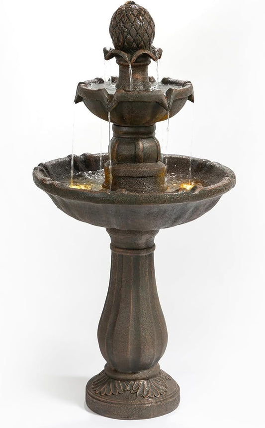 3 Tiered Outdoor Water Fountains –42.2 in. Tall, Like Stone Bird Bath for Outside, Elegant Waterfall Feature for Garden, Yard, Patio, Home Decor (Bronze Color)