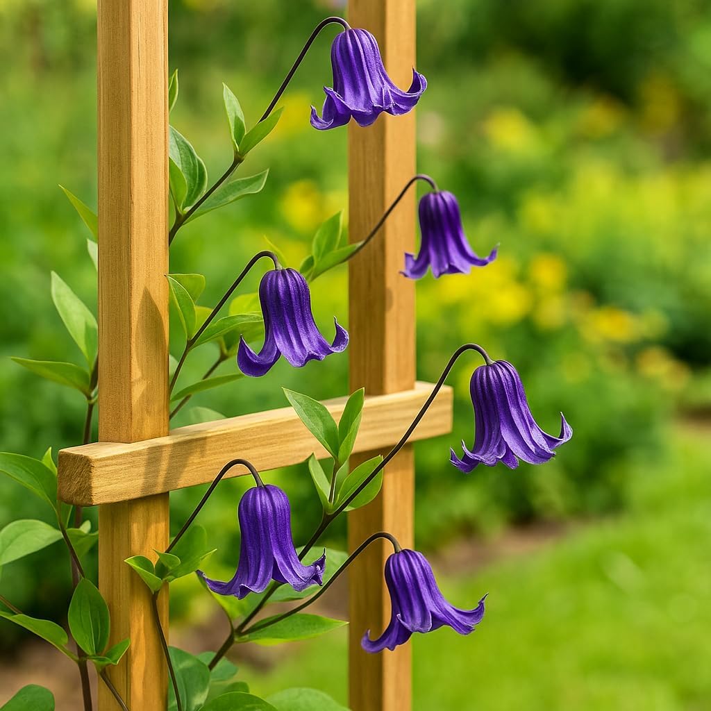 Perennial Farm Clematis 'Rooguchi' Hybrid – Live Flowering Vine in 4 Quart Container, Bell-Shaped Indigo-Purple Blooms, Non-Clinging Climber, Long Blooming, Ideal for Trellises, Arches & Containers