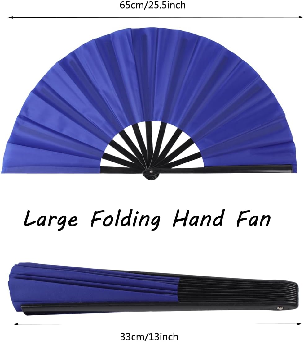 4 Pack Large Folding Hand Fan, Plastic Hand Held Folding Fans Chinese Kung Fu Hand Fan Decorative Folding Fans for Dance, Performance, Festival or Home Decorations(Blue)