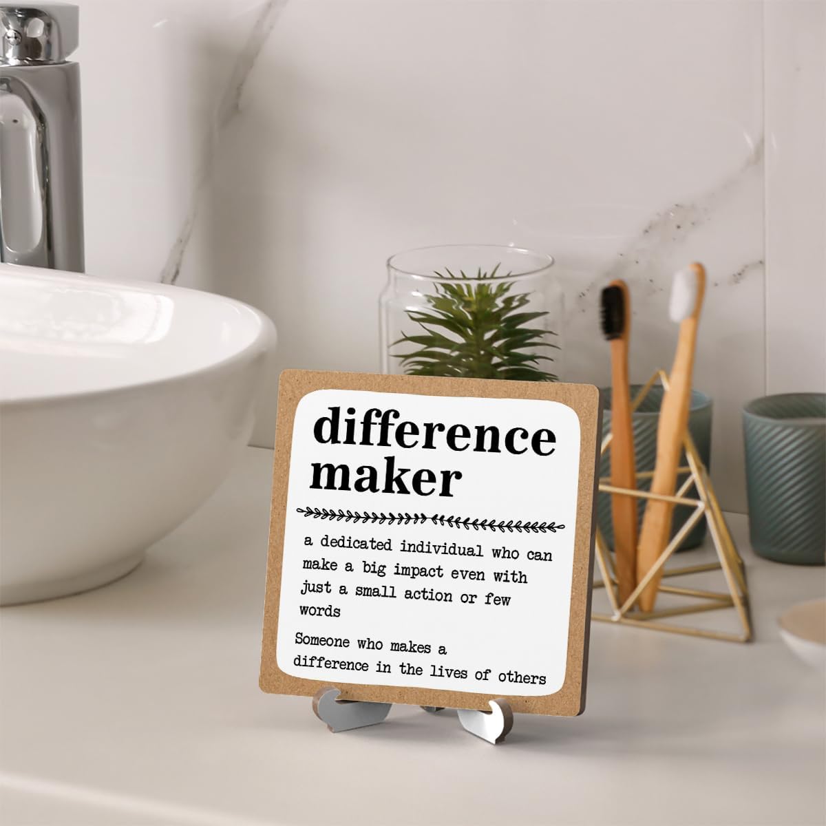 Difference Maker Definition Wood Plaque - Inspirational Office Decor, Retirement & Appreciation Gift with Stand -A01