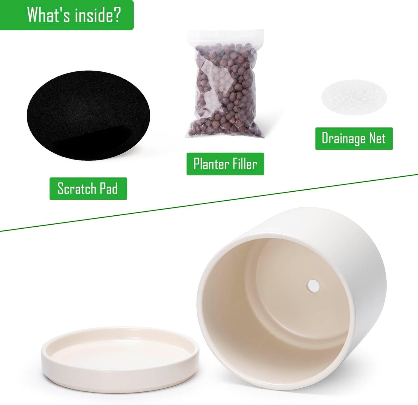 D'vine Dev 8.2 Inch Ceramic Planter Pot with Drainage Hole and Saucer, Indoor Cylinder Round Planter Pot, Oatmeal, 94-O-D-8