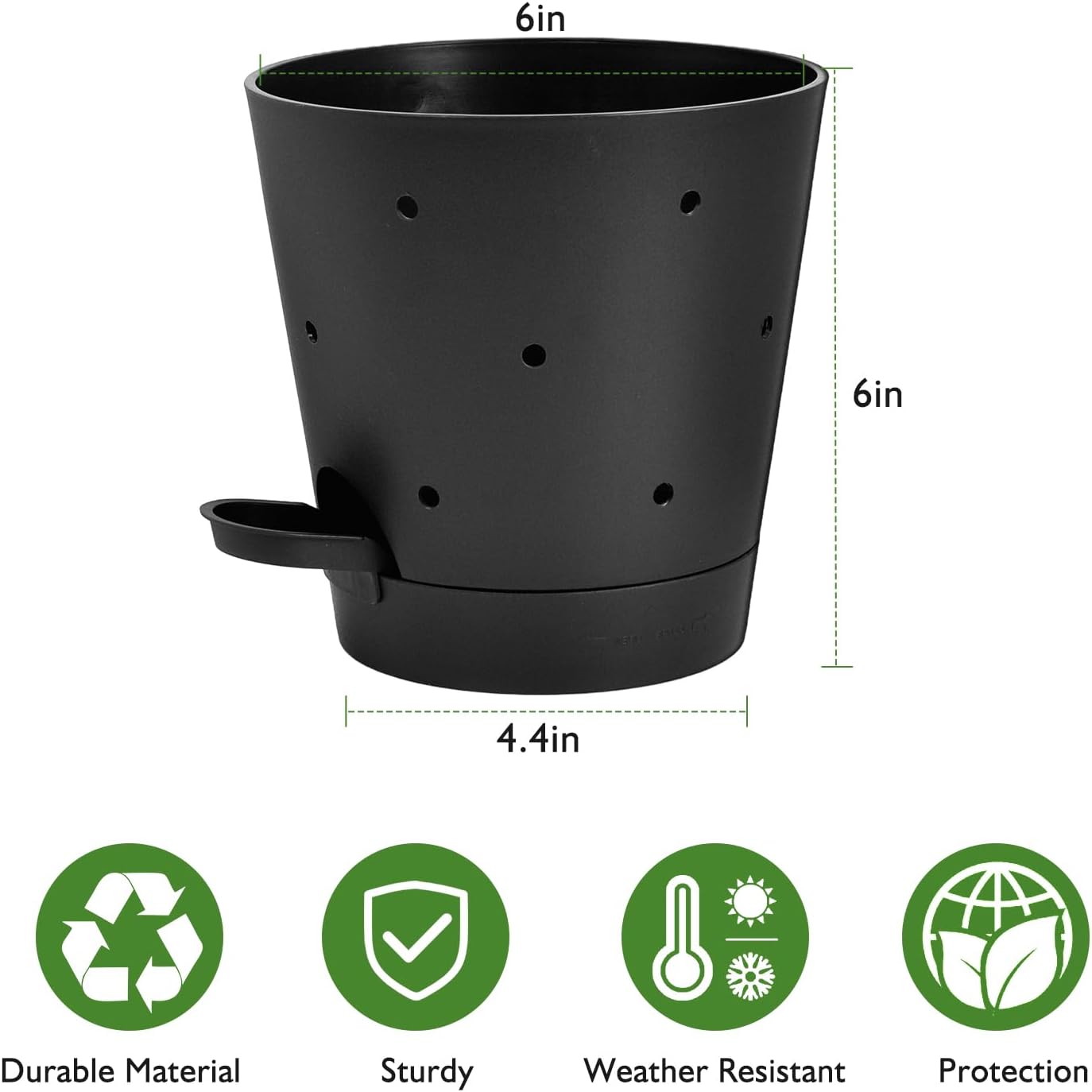 Orchid Pots with Holes, 6 Inch Self Watering Orchid Pot 2 Pack Plastic Plant Pots for Orchid, Flower (Black)