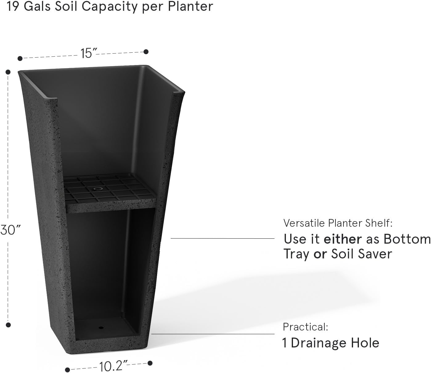 LA JOLIE MUSE 30 Inch Tall Planters for Outdoor Plants, 2 Sets Concrete Grey, Tall Outdoor Planters, Modern Square Outdoor Planters, Tall Large Planters for Front Door, Patio and Deck