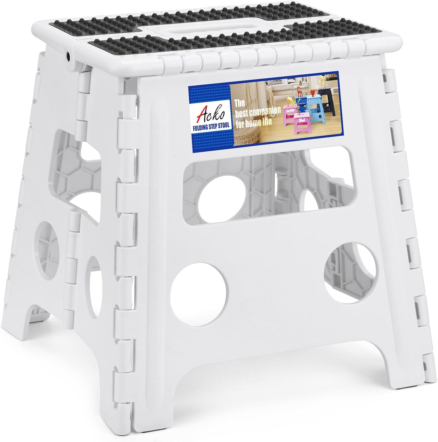 ACKO Folding Step Stool - 13" Height Premium Heavy Duty Step Stools for Adults and Kids, Upgrade Step Stool Kitchen Garden Bathroom Stepping Stool (White)